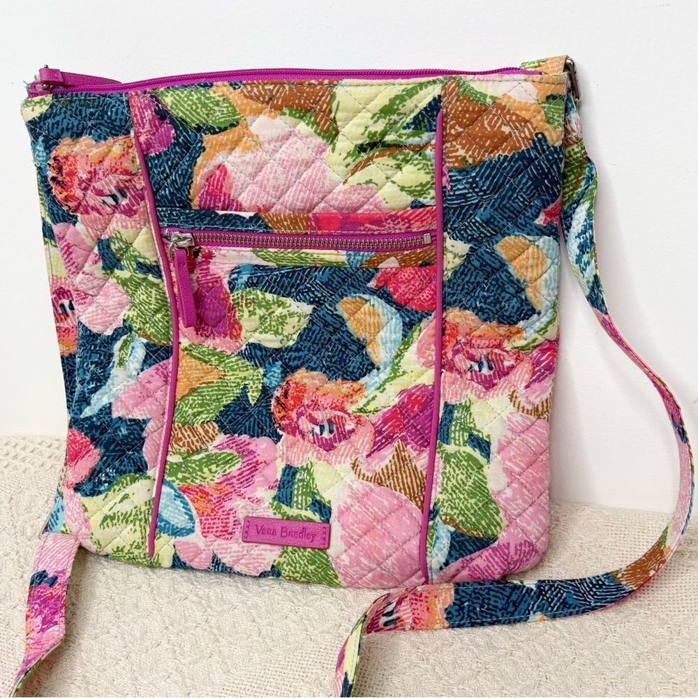 Vera Bradley Superbloom Iconic Hipster Crossbody Bag Pink Floral Slim File Bag